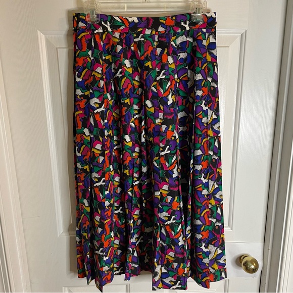 Chaus Petites Colorful Abstract Print Women's Pleated Midi Skirt Size 10 y2k - Picture 6 of 7